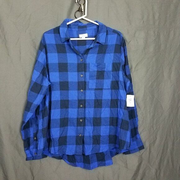 Style & Co Plus Size 2X Buffalo Plaid Blue Black Button Down Shirt New With Tags - Picture 11 of 15